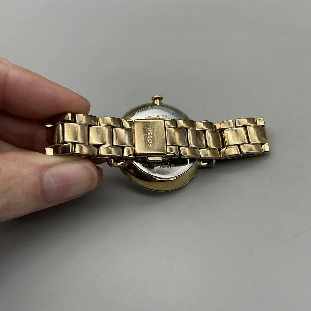 Fossil Womens Watch 36mm Gold Tone Champagne Dial Day Date ES3667 New Battery 6